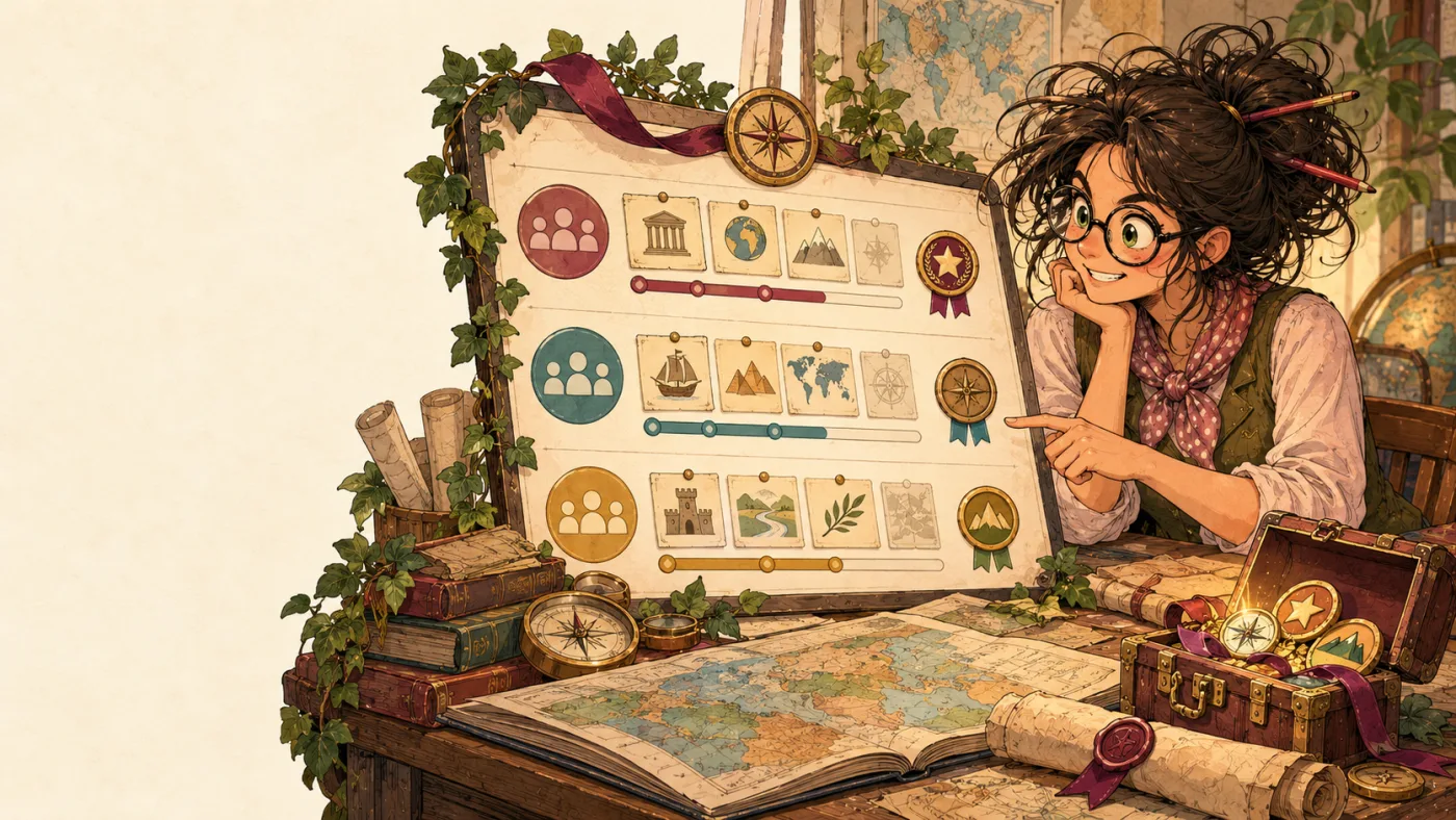 Aliénor consulte un tableau illustrant la progression anonyme de trois classes dans leurs quêtes.